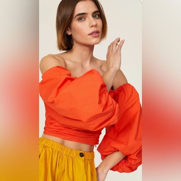 Tanya Taylor Alondra Puff Sleeve Cotton Crop Top Size 6 - Picture 3 of 11